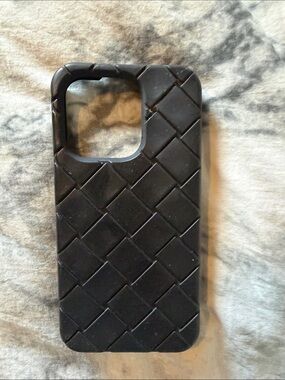 Bottega Veneta Black Woven-Pattern Phone Case